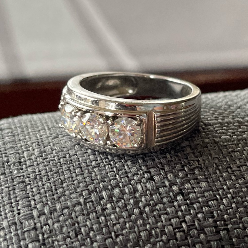 Sterling Silver Strontium Titanate 3 Stone Ring